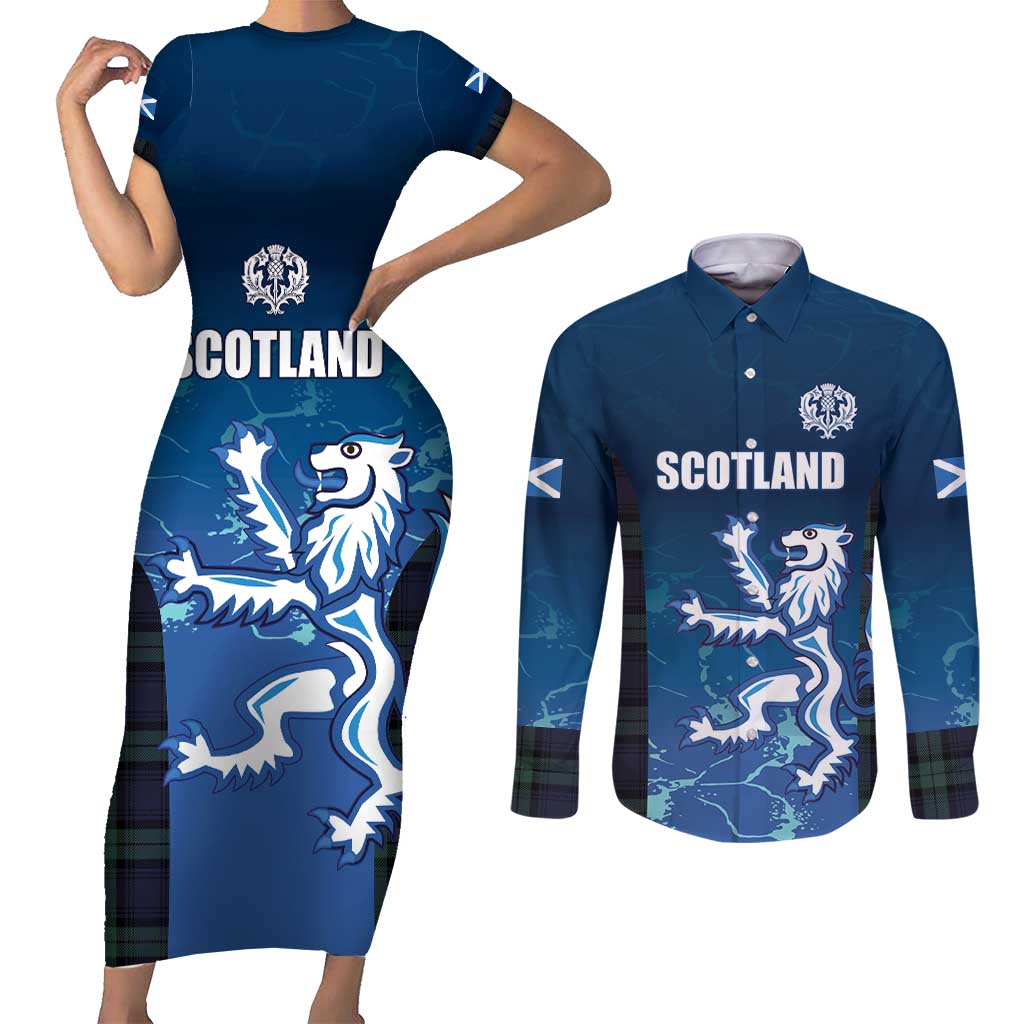 Custom Scotland Rugby Couples Matching Short Sleeve Bodycon Dress and Long Sleeve Button Shirt Go Scottish Thistle