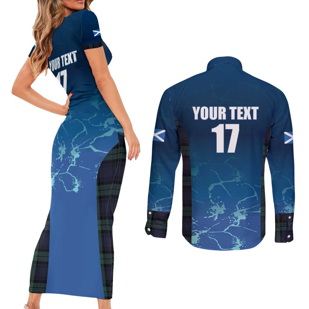 Custom Scotland Rugby Couples Matching Short Sleeve Bodycon Dress and Long Sleeve Button Shirt Go Scottish Thistle