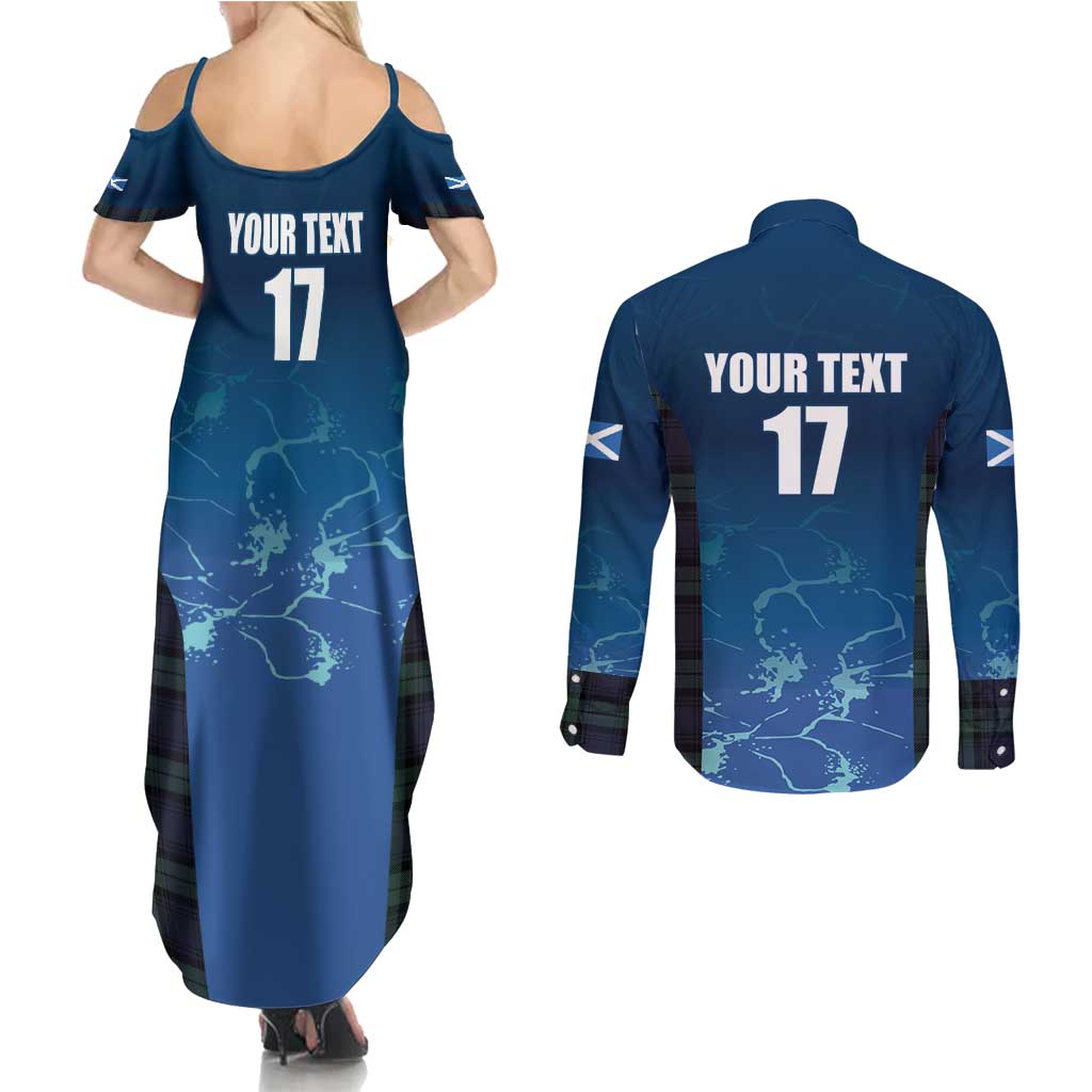 Custom Scotland Rugby Couples Matching Summer Maxi Dress and Long Sleeve Button Shirt Go Scottish Thistle