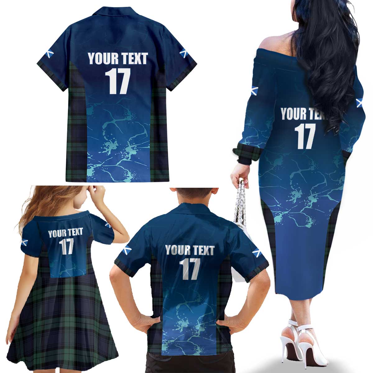 Custom Scotland Rugby Family Matching Off The Shoulder Long Sleeve Dress and Hawaiian Shirt Go Scottish Thistle