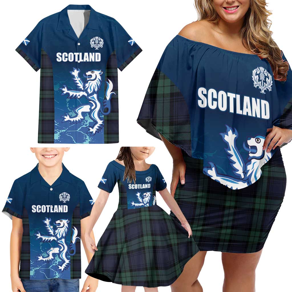 Custom Scotland Rugby Family Matching Off Shoulder Short Dress and Hawaiian Shirt Go Scottish Thistle