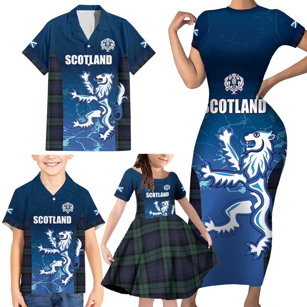 Custom Scotland Rugby Family Matching Short Sleeve Bodycon Dress and Hawaiian Shirt Go Scottish Thistle