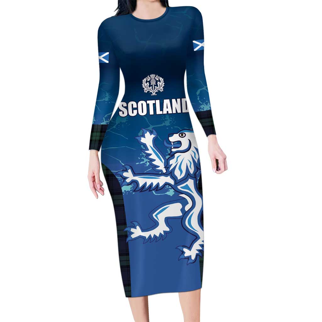 Custom Scotland Rugby Long Sleeve Bodycon Dress Go Scottish Thistle