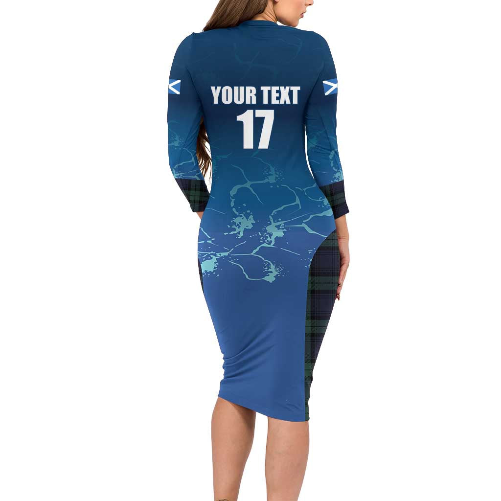 Custom Scotland Rugby Long Sleeve Bodycon Dress Go Scottish Thistle
