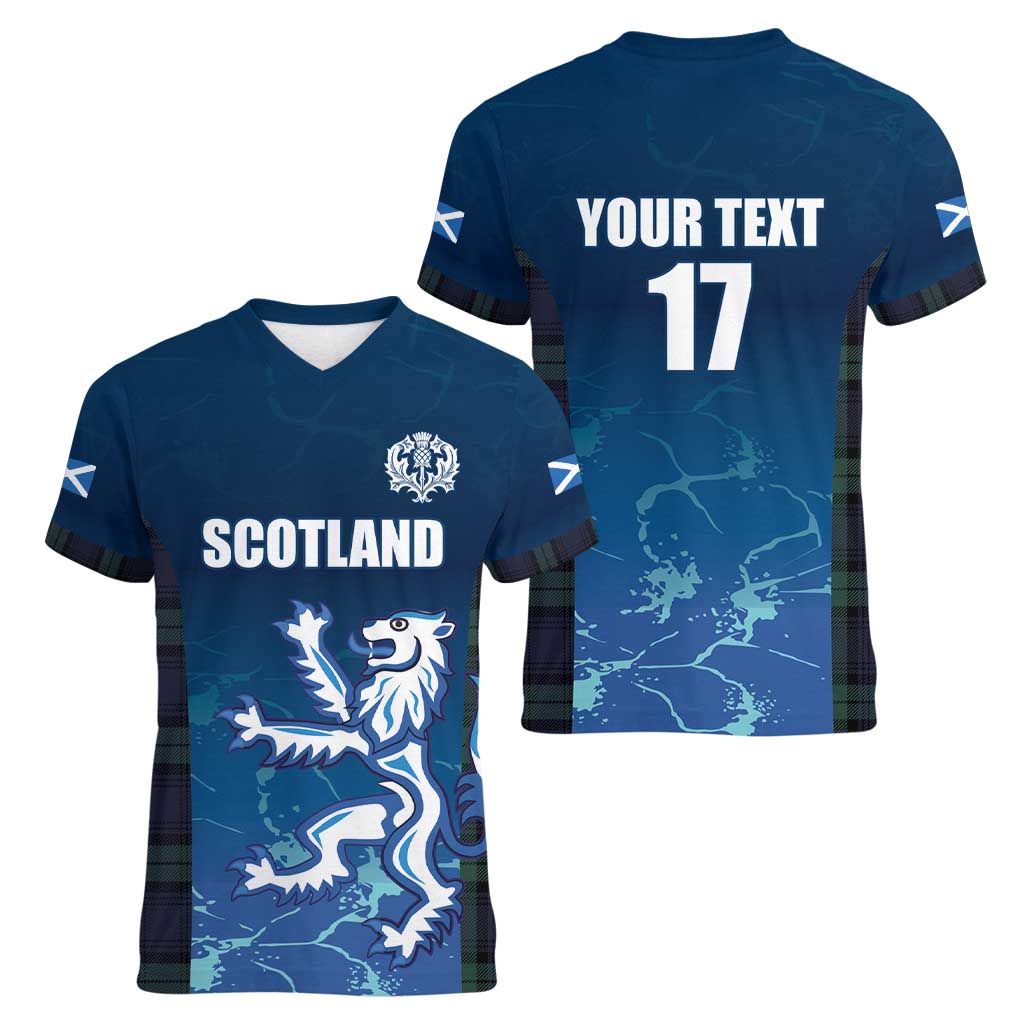 Custom Scotland Rugby Women V-Neck T-Shirt Go Scottish Thistle