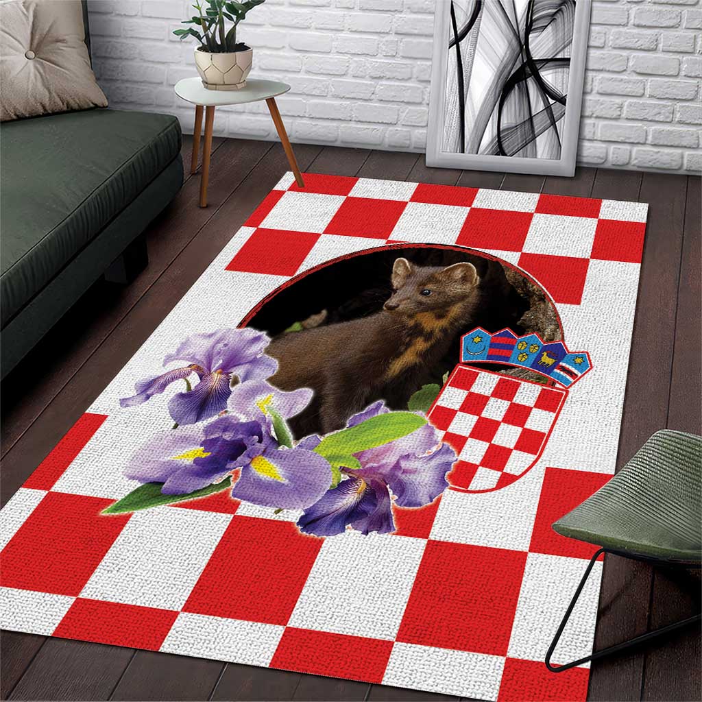 Croatia European Pine Marten and Iris Area Rug National Animal and Flowers