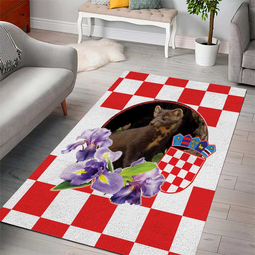 Croatia European Pine Marten and Iris Area Rug National Animal and Flowers