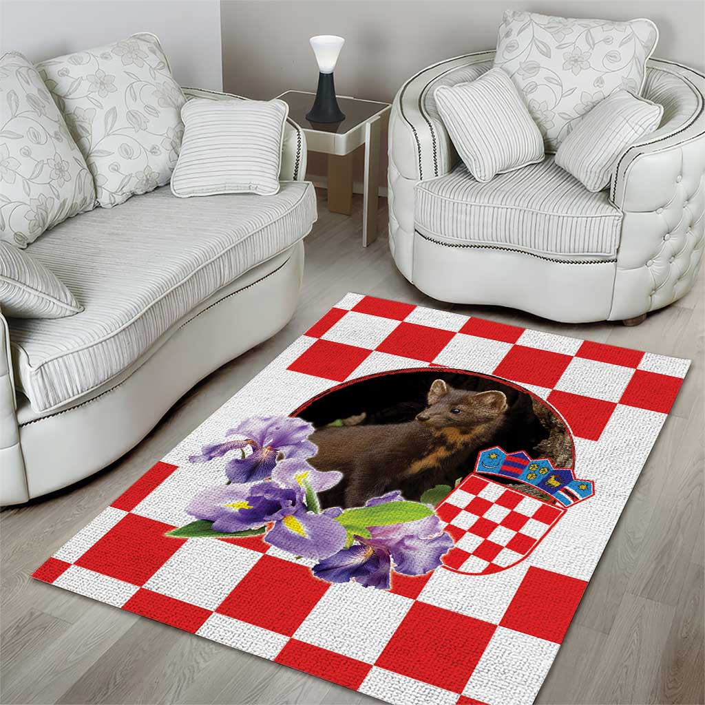 Croatia European Pine Marten and Iris Area Rug National Animal and Flowers