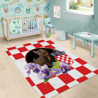 Croatia European Pine Marten and Iris Area Rug National Animal and Flowers