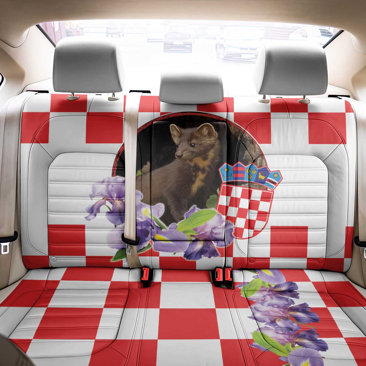 Croatia European Pine Marten and Iris Back Car Seat Cover National Animal and Flowers