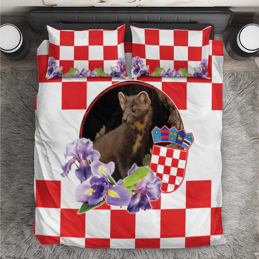 Croatia European Pine Marten and Iris Bedding Set National Animal and Flowers
