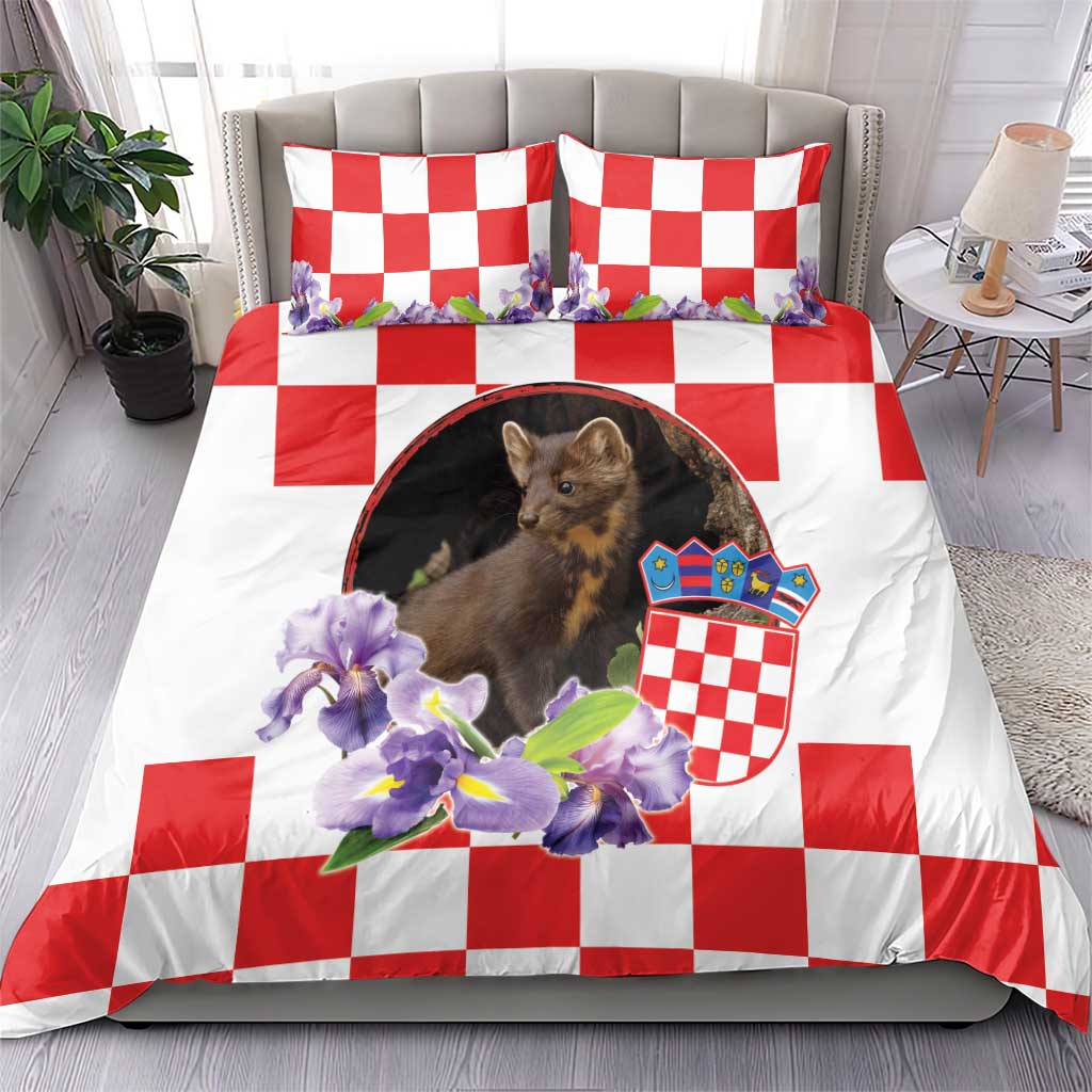 Croatia European Pine Marten and Iris Bedding Set National Animal and Flowers