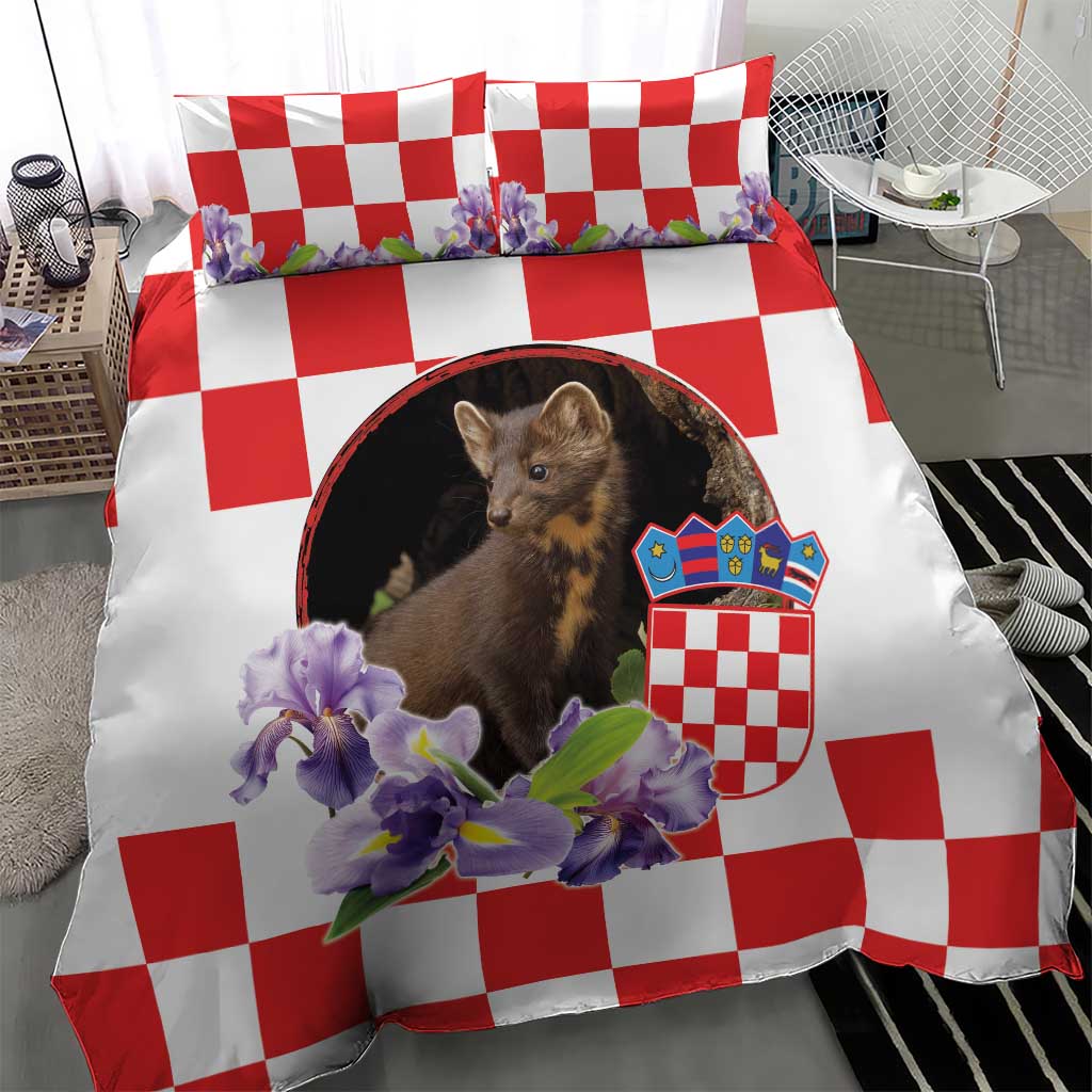 Croatia European Pine Marten and Iris Bedding Set National Animal and Flowers