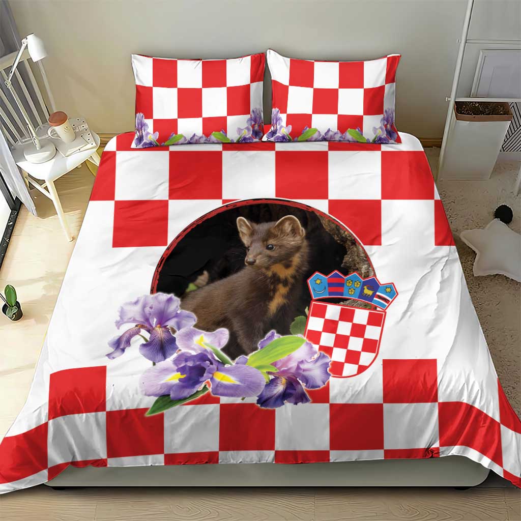 Croatia European Pine Marten and Iris Bedding Set National Animal and Flowers