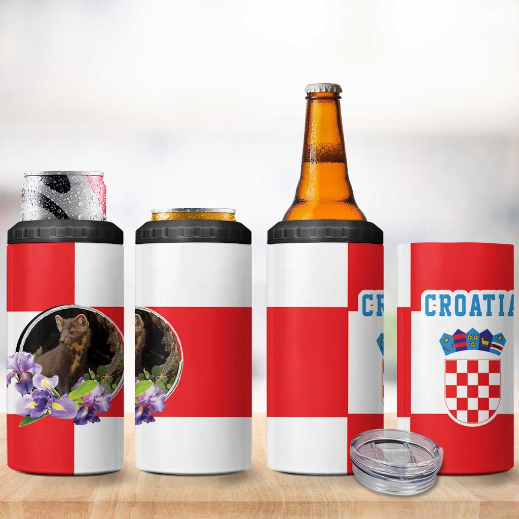 Croatia European Pine Marten and Iris 4 in 1 Can Cooler Tumbler National Animal and Flowers