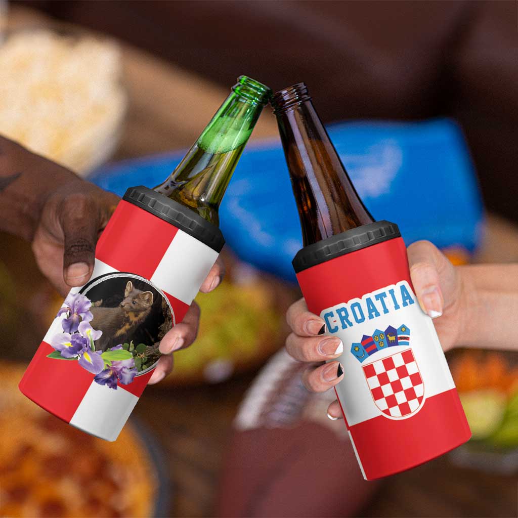 Croatia European Pine Marten and Iris 4 in 1 Can Cooler Tumbler National Animal and Flowers