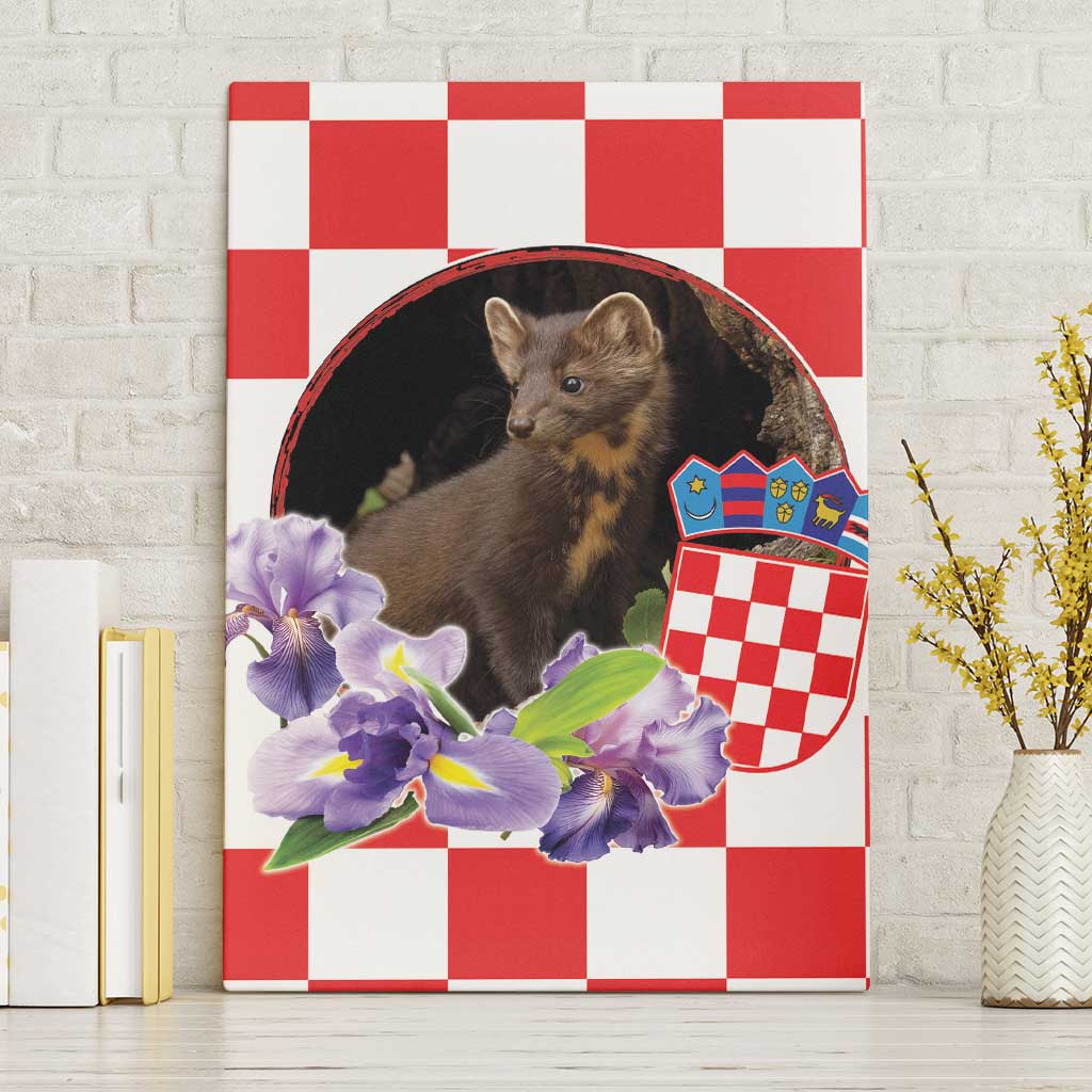 Croatia European Pine Marten and Iris Canvas Wall Art National Animal and Flowers