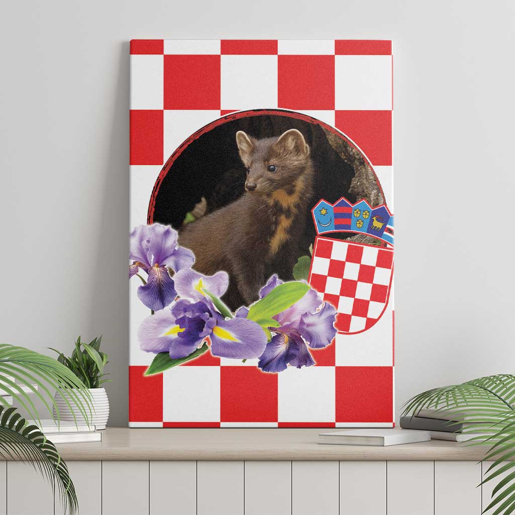 Croatia European Pine Marten and Iris Canvas Wall Art National Animal and Flowers