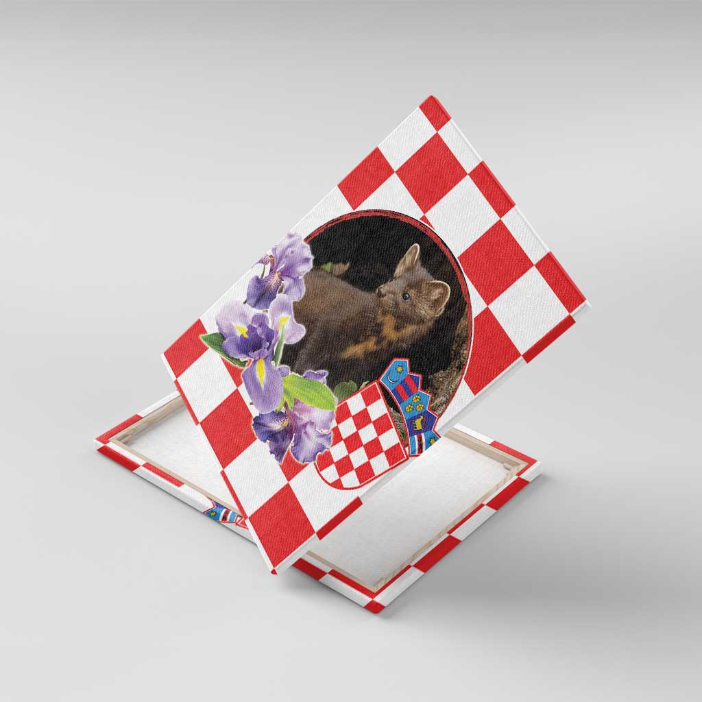 Croatia European Pine Marten and Iris Canvas Wall Art National Animal and Flowers