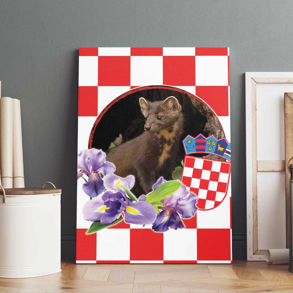 Croatia European Pine Marten and Iris Canvas Wall Art National Animal and Flowers