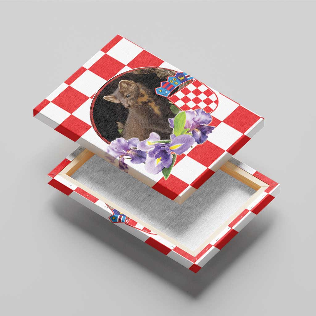 Croatia European Pine Marten and Iris Canvas Wall Art National Animal and Flowers