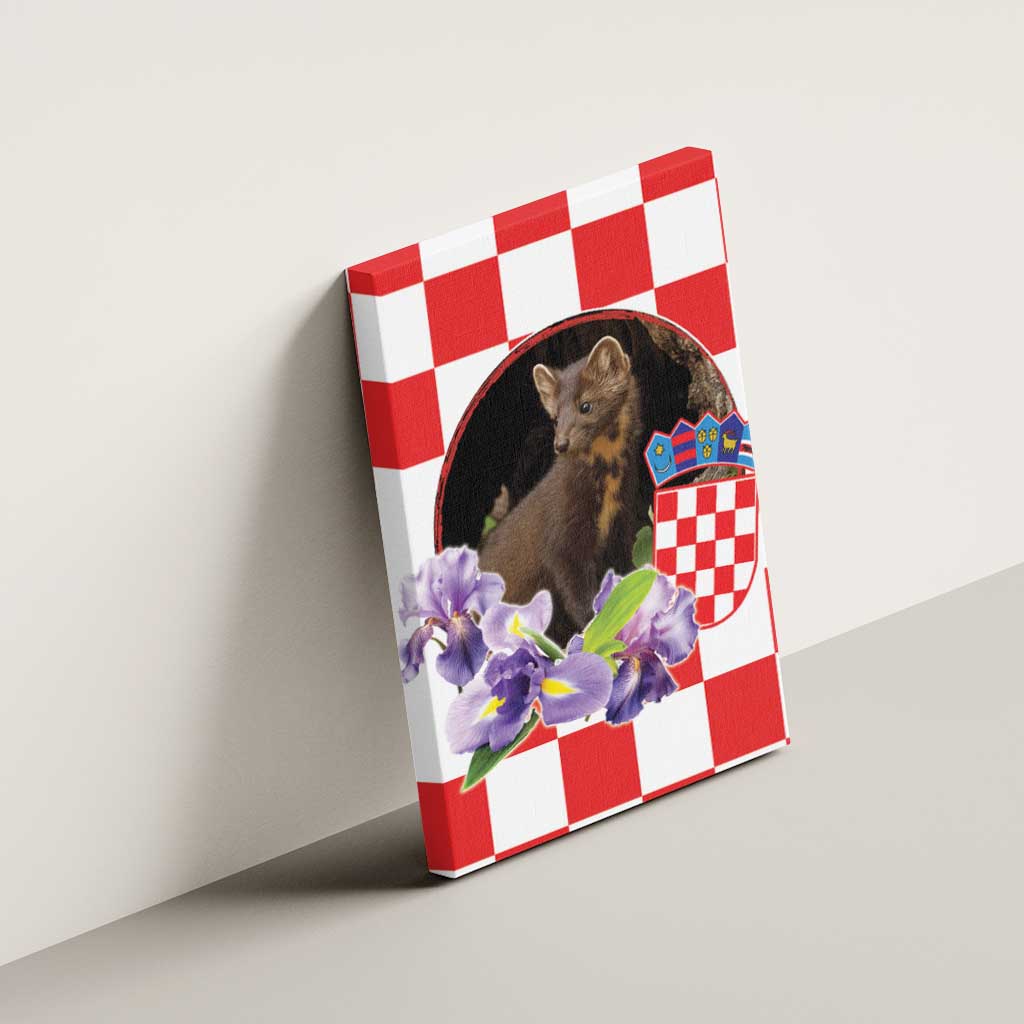 Croatia European Pine Marten and Iris Canvas Wall Art National Animal and Flowers
