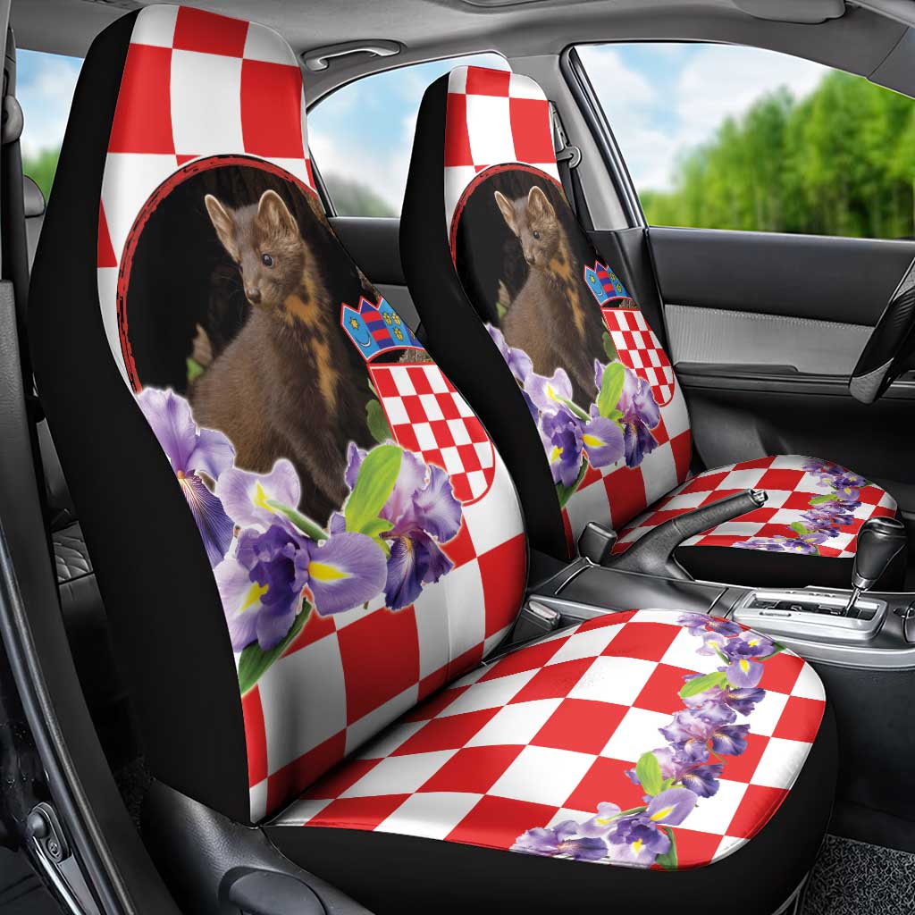 Croatia European Pine Marten and Iris Car Seat Cover National Animal and Flowers