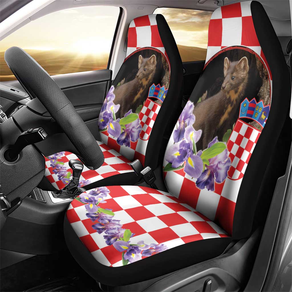 Croatia European Pine Marten and Iris Car Seat Cover National Animal and Flowers