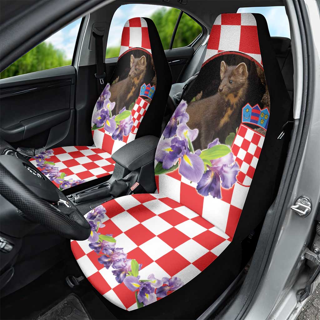 Croatia European Pine Marten and Iris Car Seat Cover National Animal and Flowers
