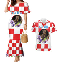 Croatia European Pine Marten and Iris Couples Matching Mermaid Dress and Hawaiian Shirt National Animal and Flowers