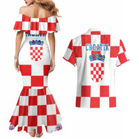 Croatia European Pine Marten and Iris Couples Matching Mermaid Dress and Hawaiian Shirt National Animal and Flowers