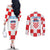 Croatia European Pine Marten and Iris Couples Matching Off The Shoulder Long Sleeve Dress and Long Sleeve Button Shirt National Animal and Flowers