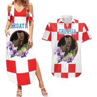Croatia European Pine Marten and Iris Couples Matching Summer Maxi Dress and Hawaiian Shirt National Animal and Flowers