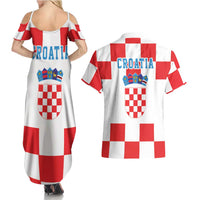 Croatia European Pine Marten and Iris Couples Matching Summer Maxi Dress and Hawaiian Shirt National Animal and Flowers