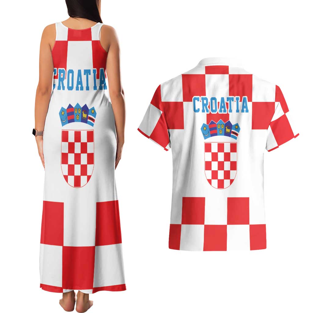 Croatia European Pine Marten and Iris Couples Matching Tank Maxi Dress and Hawaiian Shirt National Animal and Flowers