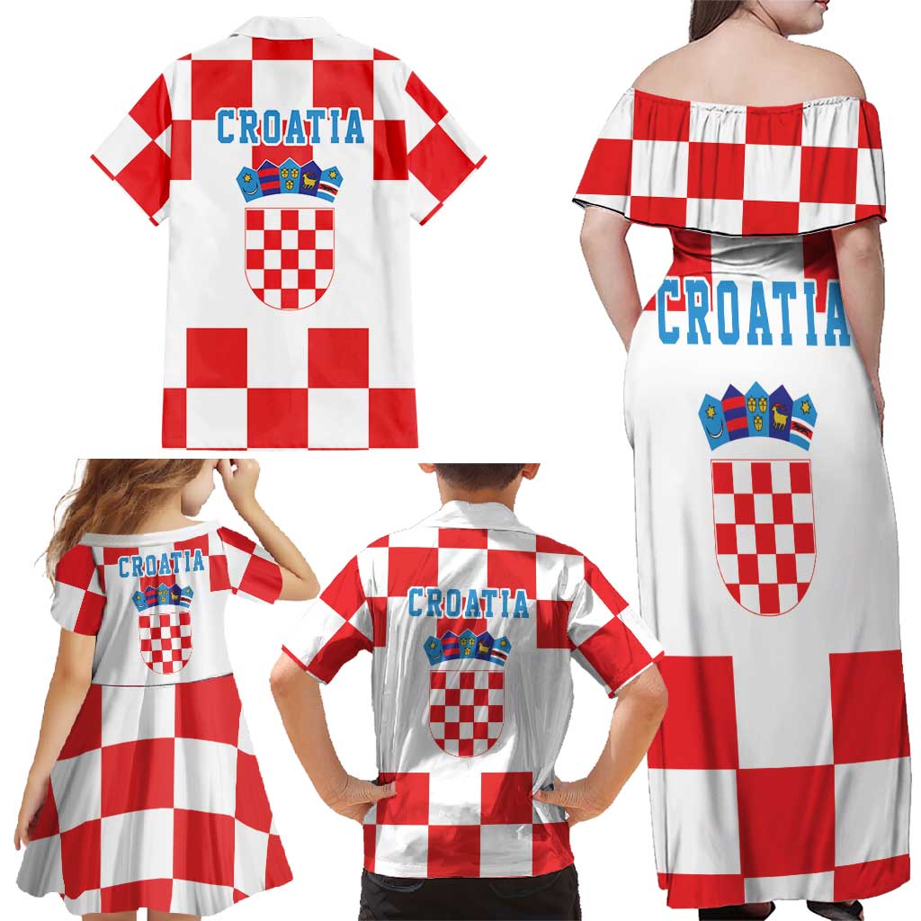 Croatia European Pine Marten and Iris Family Matching Off Shoulder Maxi Dress and Hawaiian Shirt National Animal and Flowers LT17 - Wonder Print Shop