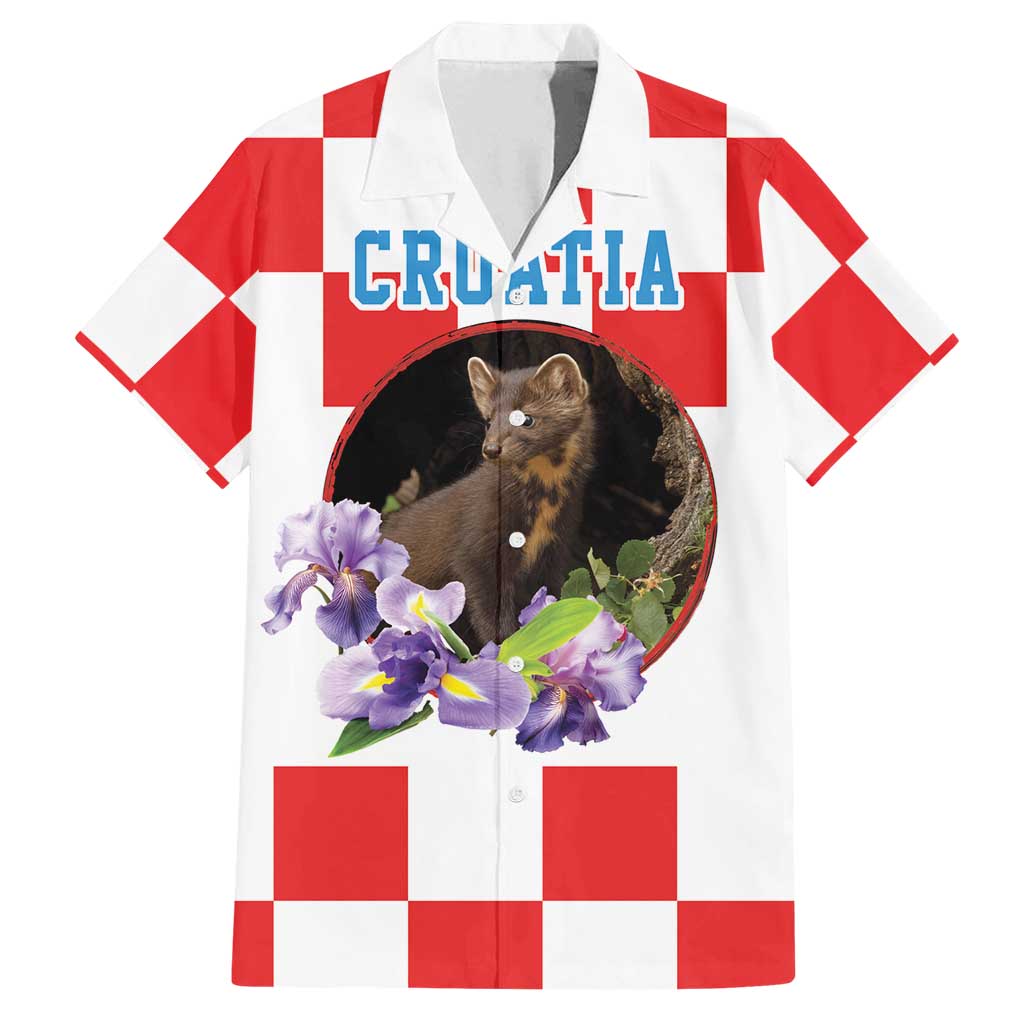 Croatia European Pine Marten and Iris Family Matching Tank Maxi Dress and Hawaiian Shirt National Animal and Flowers LT17 - Wonder Print Shop