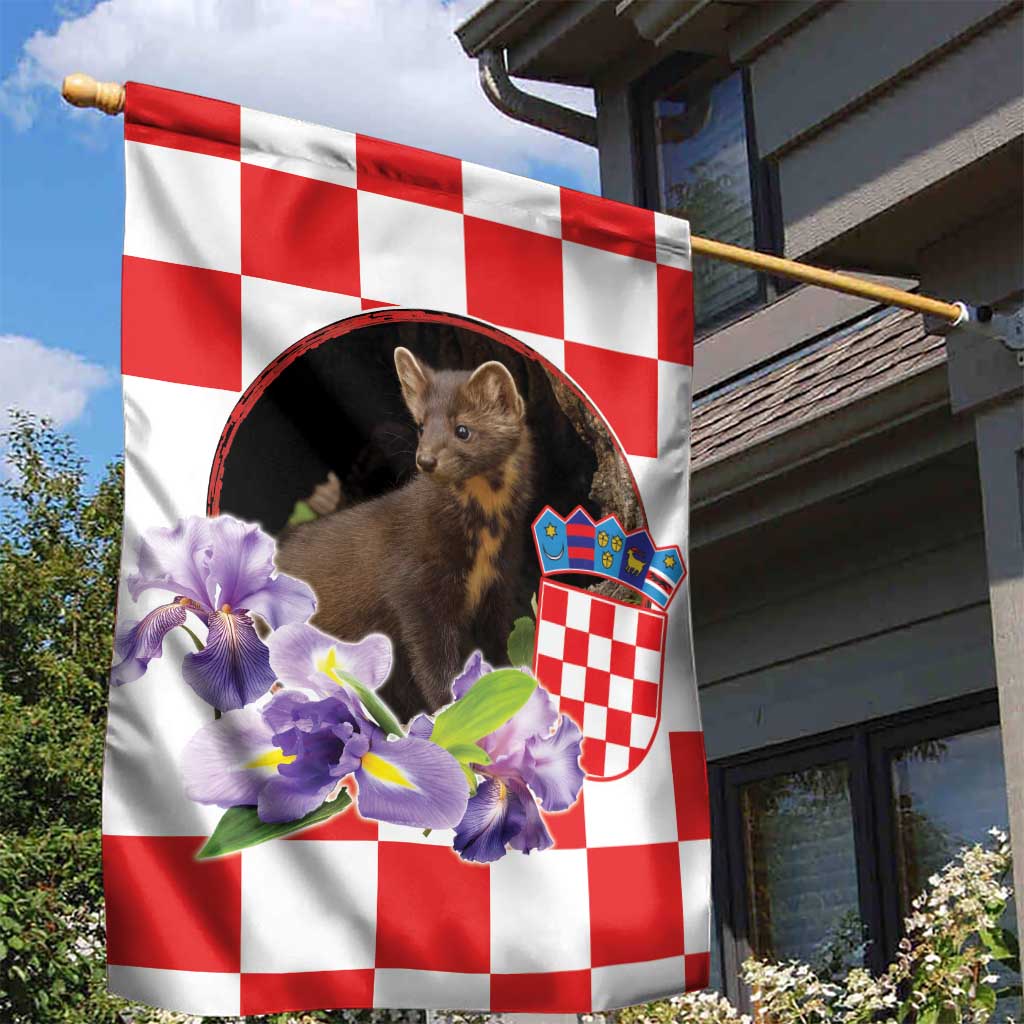 Croatia European Pine Marten and Iris Garden Flag National Animal and Flowers LT17 - Wonder Print Shop