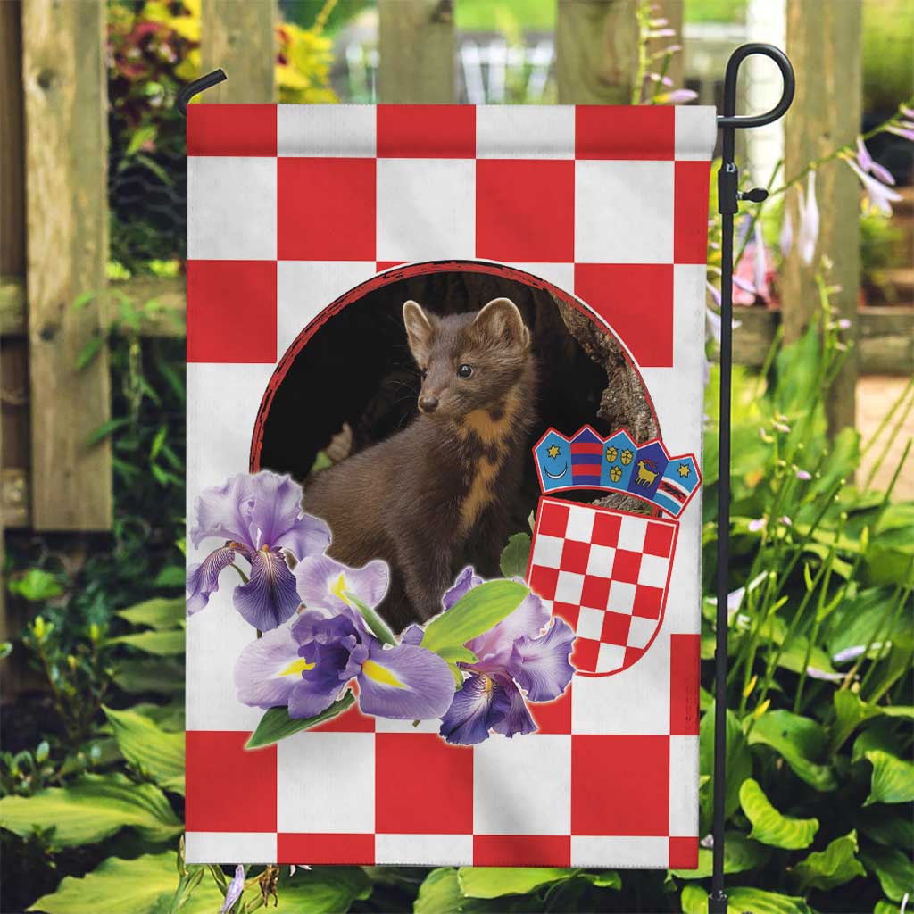 Croatia European Pine Marten and Iris Garden Flag National Animal and Flowers LT17 - Wonder Print Shop