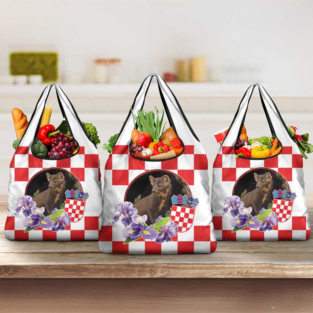 Croatia European Pine Marten and Iris Grocery Bag National Animal and Flowers