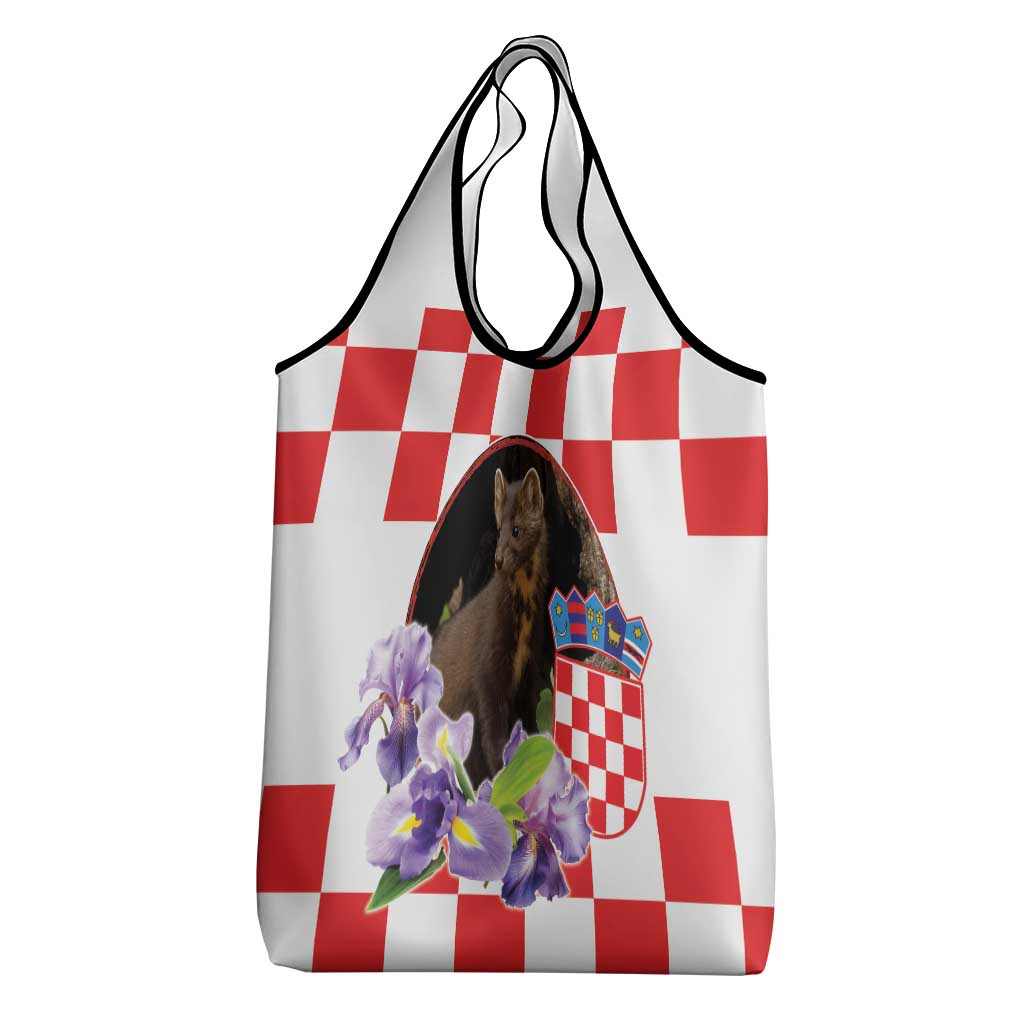 Croatia European Pine Marten and Iris Grocery Bag National Animal and Flowers
