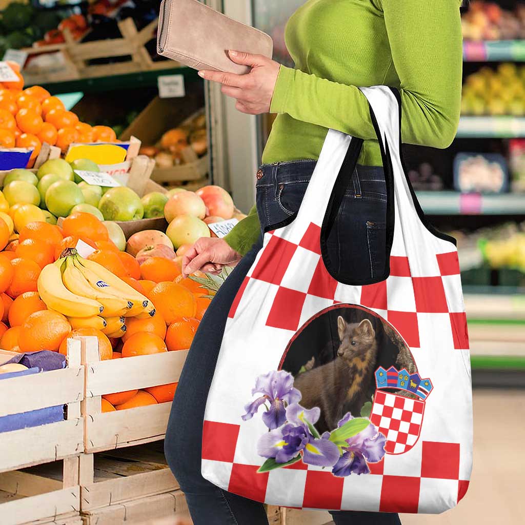 Croatia European Pine Marten and Iris Grocery Bag National Animal and Flowers