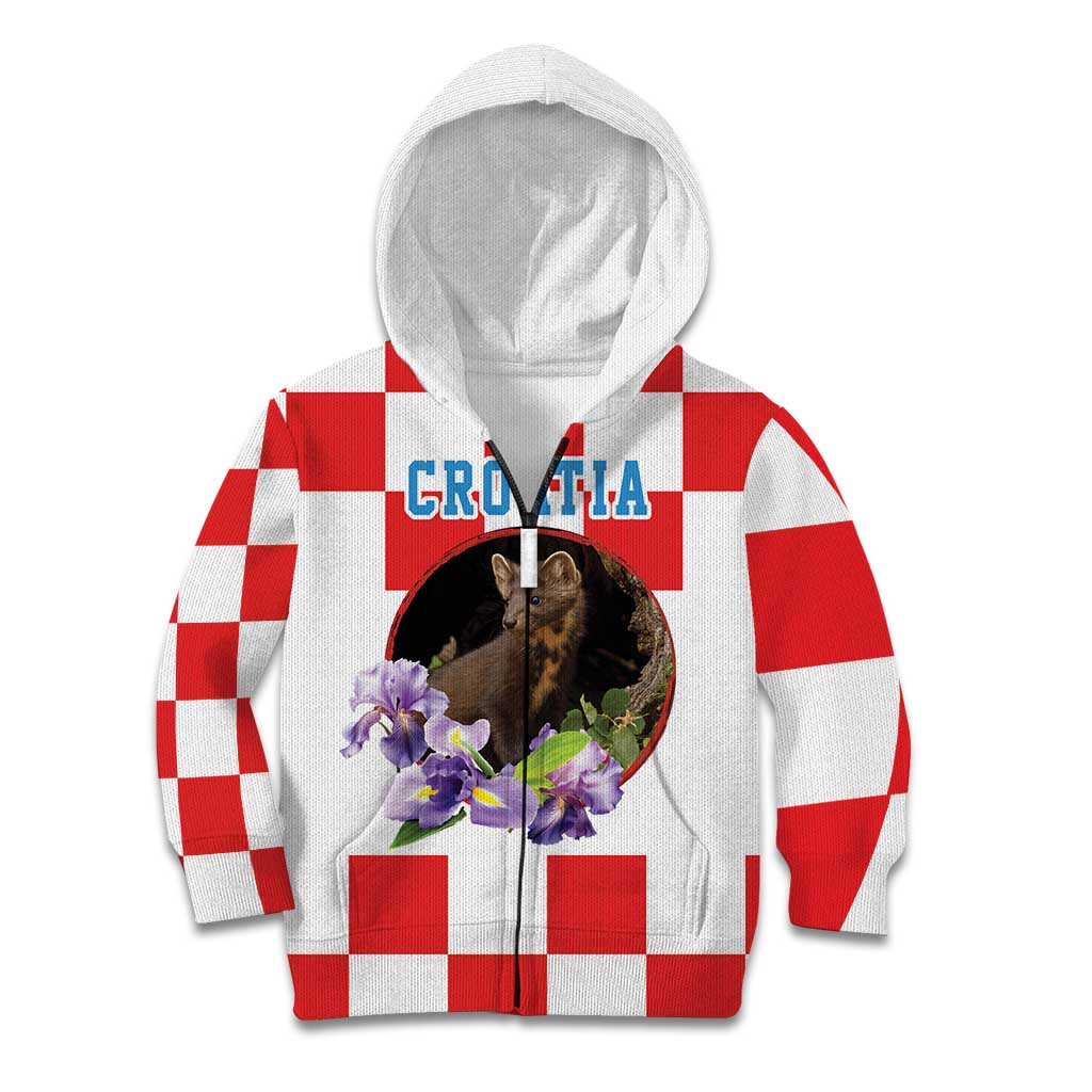 Croatia European Pine Marten and Iris Kid Hoodie National Animal and Flowers LT17 - Wonder Print Shop