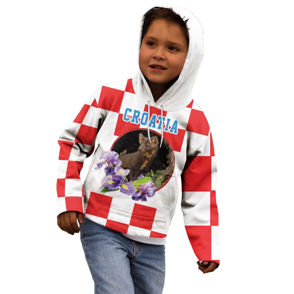 Croatia European Pine Marten and Iris Kid Hoodie National Animal and Flowers LT17 - Wonder Print Shop