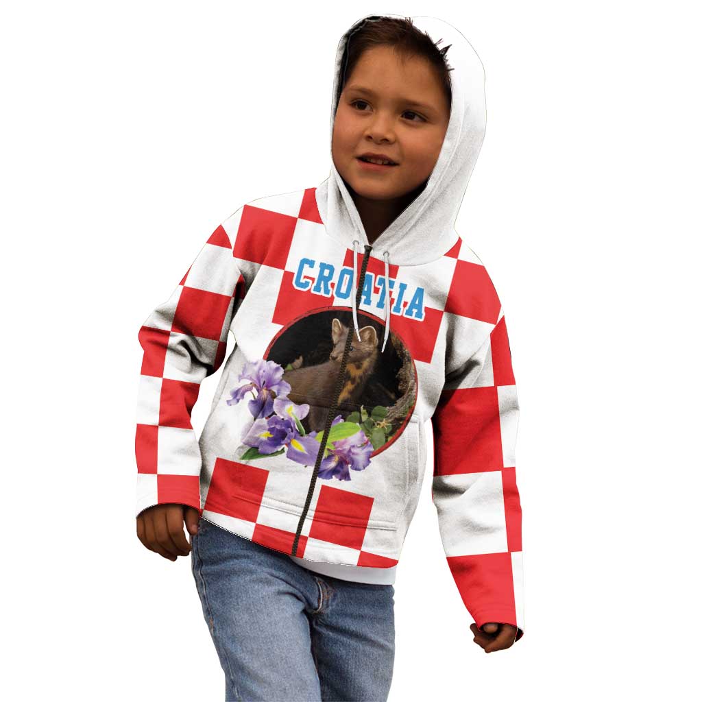 Croatia European Pine Marten and Iris Kid Hoodie National Animal and Flowers LT17 - Wonder Print Shop