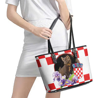 Croatia European Pine Marten and Iris Leather Tote Bag National Animal and Flowers