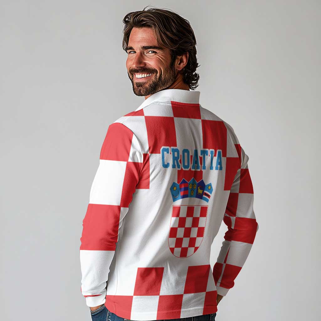 Croatia European Pine Marten and Iris Long Sleeve Polo Shirt National Animal and Flowers LT17 - Wonder Print Shop