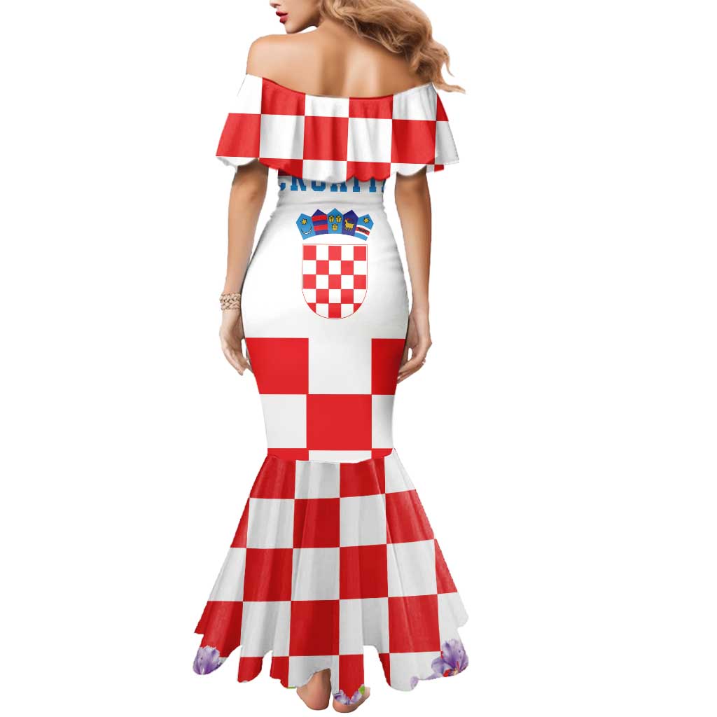 Croatia European Pine Marten and Iris Mermaid Dress National Animal and Flowers LT17 - Wonder Print Shop