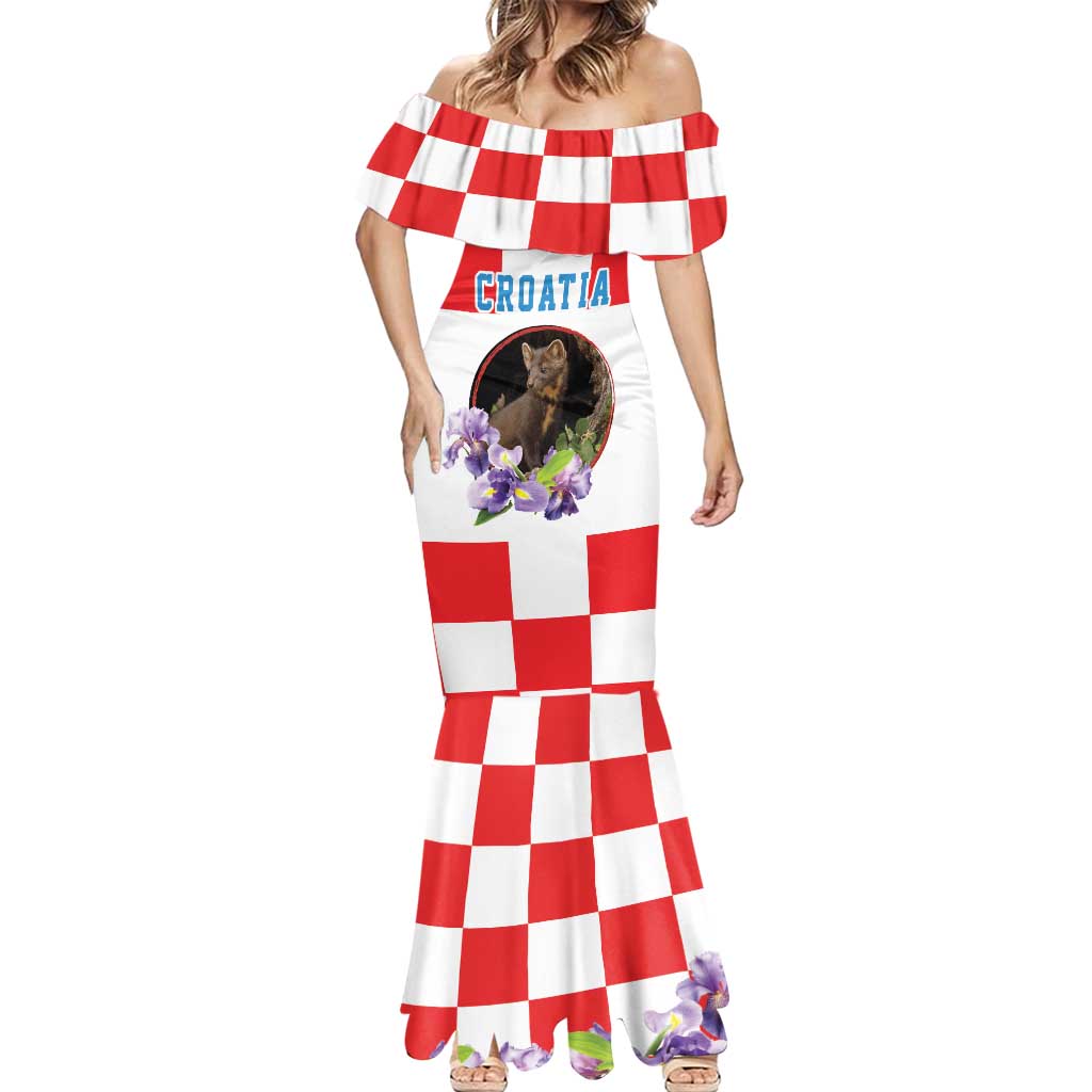 Croatia European Pine Marten and Iris Mermaid Dress National Animal and Flowers LT17 - Wonder Print Shop