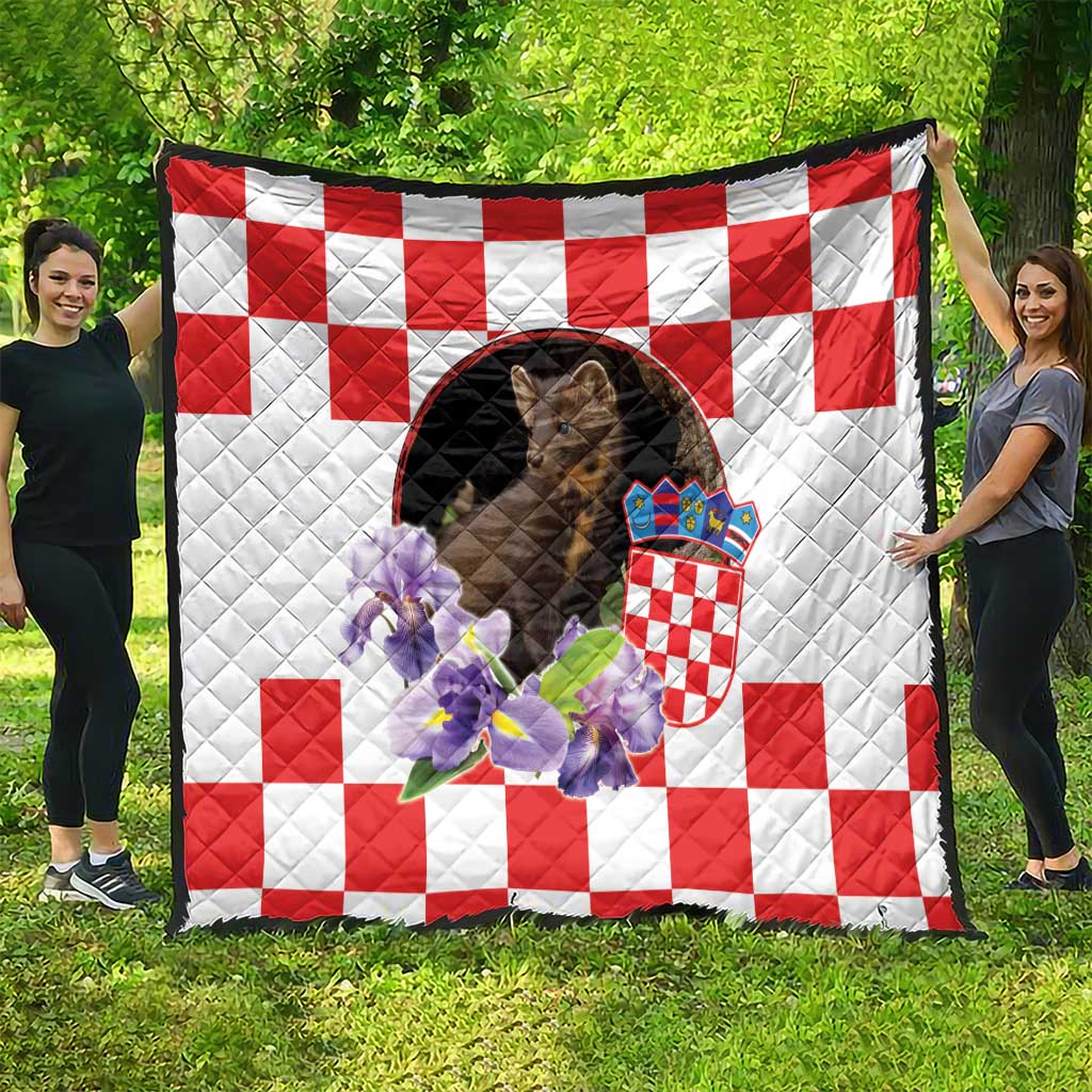 Croatia European Pine Marten and Iris Quilt National Animal and Flowers LT17 - Wonder Print Shop